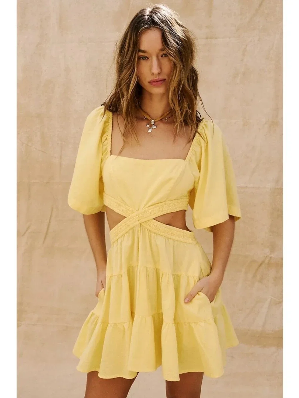 Free People Cross of Sunlight Lilac Cutout Tiered Mini Dress